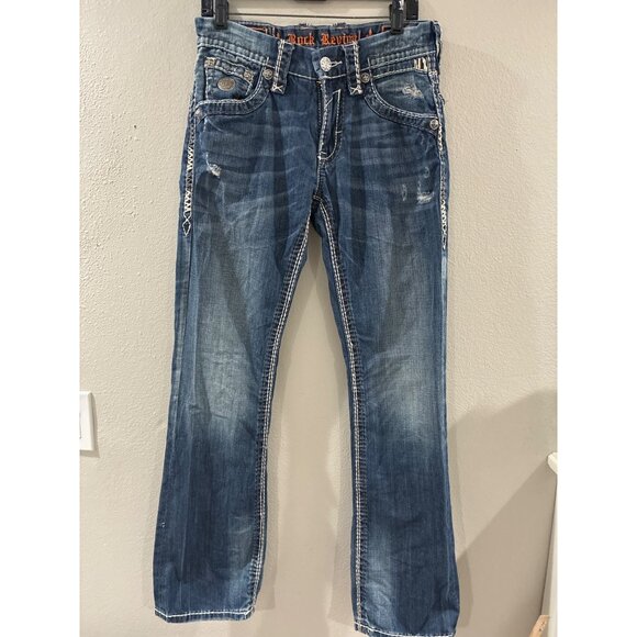 ROCK REVIVAL for BUCKLE RARE DISTRESSED ISAAC SLIM BOOT DENIM JEANS SIZE 31 - Picture 1 of 12
